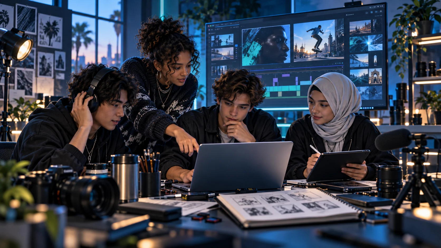 Équipe de jeunes produisant un contenu numérique